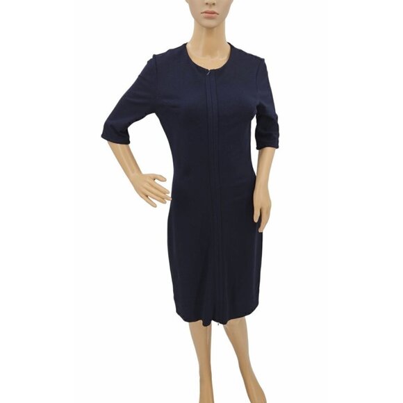DVF Diane Von Furstenberg Career Midi Dress 6 Stretch Half Sleeve Blue Zippers - Picture 8 of 16